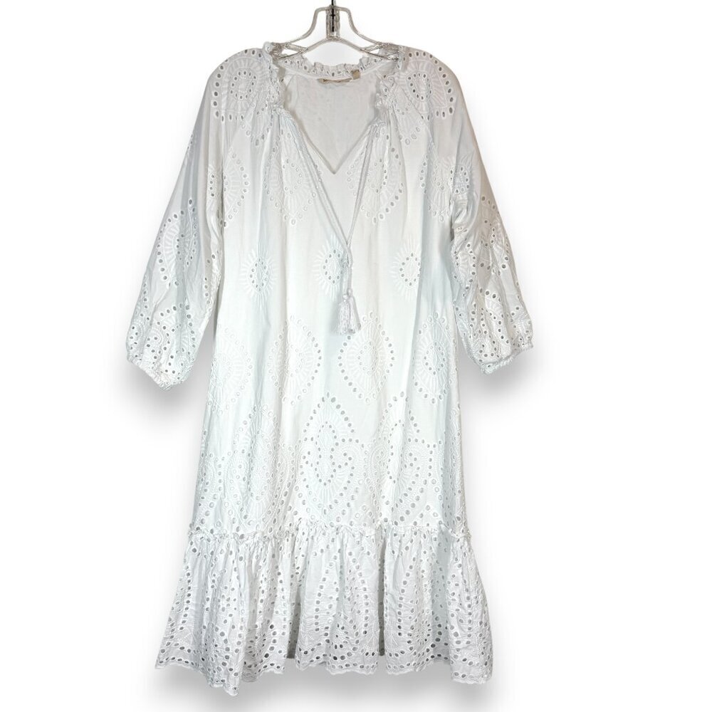 Soft Surroundings White Midi Dress Eyelet City of Gardens Cotton Summer Large - Picture 2 of 9
